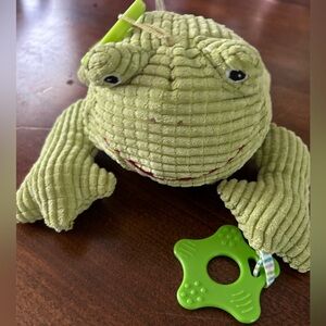 MAISON CHIC BABY GREEN FROG TEETHER INFANT STUFFED ANIMAL PLUSH TOY RATTLES 9"